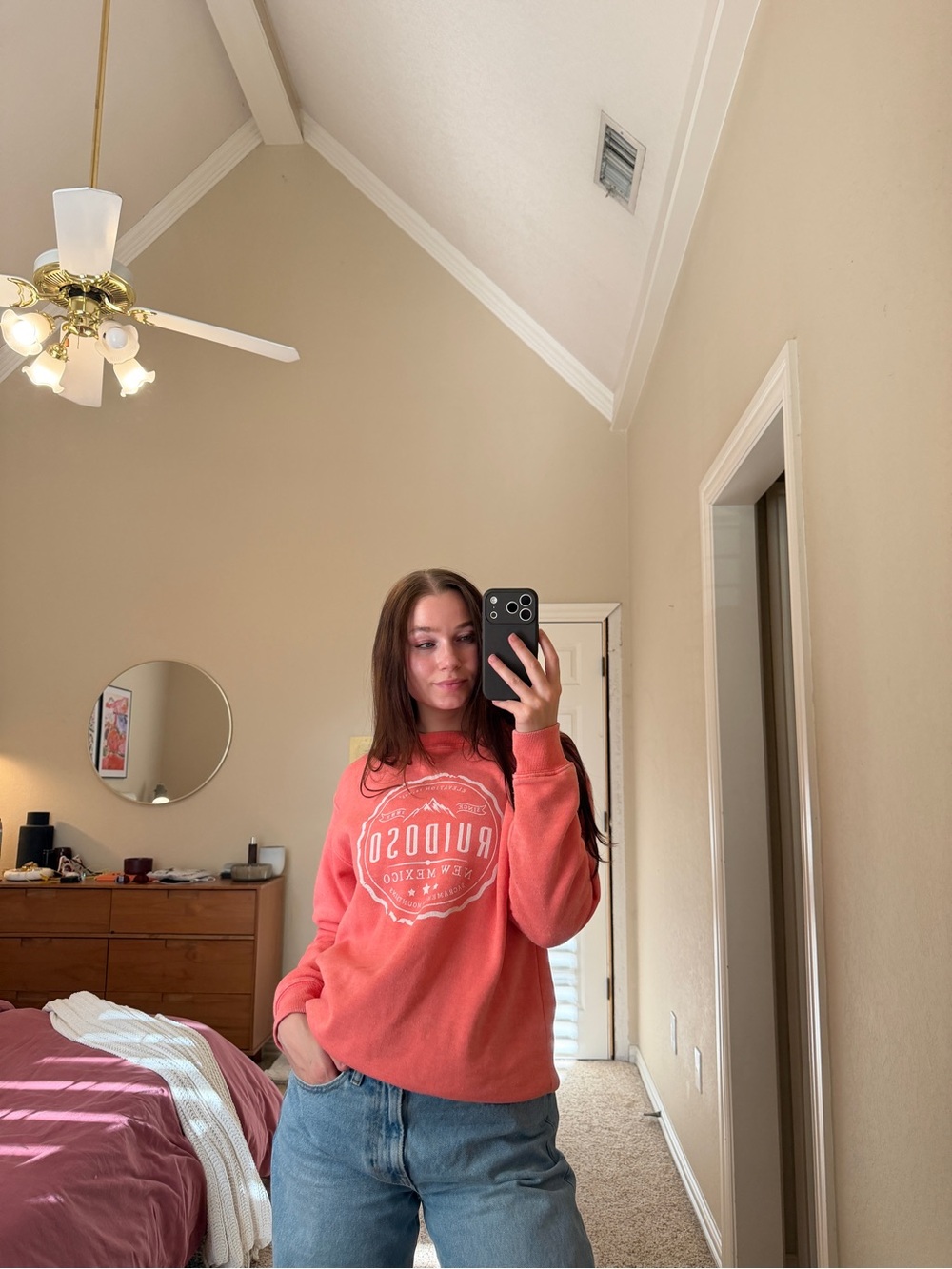 Coral Pink Graphic Pullover Sweatshirt - Ruidoso